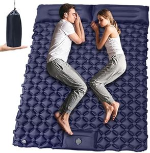 Double Sleeping Pad Camping, Ultralight Self Inflating 2'' Extra-Thick 2 Person Pillow Built-in Foot Pump Waterproof Compact Inflatable Sleeping Mat Backpacking, Tent, Hiking, Portable Camping Pad