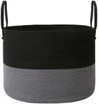 JMvicyroam Woven Blanket Basket,115L Large Rope Storage Bin with Handles, Organizer for Blankets Toys Book and Clothes, Laundry Basket for Living Room Bedroom Nursery,Black&Grey