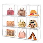 Cutora Clear Handbag Storage Organizers for Closet, 9 Packs Plastic Acrylic Handbag Purse Shoes Toy Display Case, Anti Dust Luxury Stackable Bag Container Box with Magnetic Door for Pocketbook Clutch