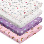 4 Pack Baby Play N Sheets Fitted Mini Crib Sheet Set for Mini Crib or Toddler Mattresses Soft Portable Mattress Cover or Bed Sheets for Baby Girls