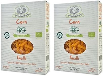Rustichella d'Abruzzo Organic Corn Fusilli (Pack of 2), 250g Each - Gluten-Free Pasta - Subtle Corn Flavor - Spiral Shape for Hot & Cold Dishes