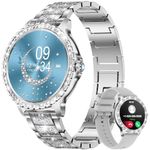 Smart Watch for Women with Make/Answer Call 1.32'' HD Touchscreen IP67 Waterproof Fitness Activity Tracker Stainless Steel Smartwatches Fashion Silver Diamond Watch Compatible iOS Android