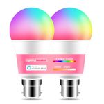 Lighting master Light Bulb 12W for Alexa, Bluetooth Smart Bulb Colour Changing, 16 Million RGB Colours + Warm White to Daylight Dimmable(1280LM), B22 Bayonet Led Bulbs by APP & Voice Control (2 Pack)