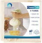 4 Yards Reusable Cheesecloth, Grade 100, Cheese Cloth for Straining Craft, 100% Cotton Unbleached Muslin Cloth Strainer for Cooking, Baking, Juicing, Cheese Making