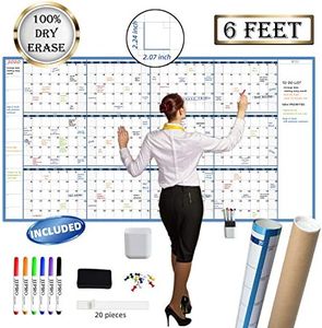 Large Dry Erase Wall Calendar - 38" x 72" - Undated Blank 2024 Reusable Yearly Calendar - Giant Whiteboard Annual Poster - Laminated Office Jumbo 12 Month Calendar