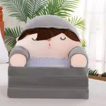 Generic Plush Foldable Kids Sofa Slipcover Foldable Sofa Set Backrest Armchair 2 in1Flip Open Sofa Bed Cover Cute Cartoon Lazy Sofa Slipcover (Grey)