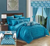 Chic Home Hailee 24 Piece Comforter Complete Bed in a Bag Sheet Set and Window Treatment, Queen, Teal