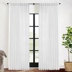 White Curtains 70 Inch Wide by 84 Long for 72 in Width Window,2 Panels Linen Cotton Back Tab Hooks Pleated Light Filtering Semi Privacy Extra Wide Sheer Curtains for Bedroom Living Room,70x84 Length