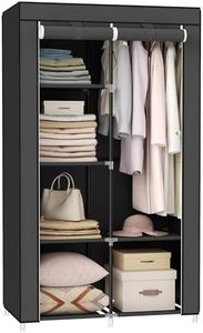 SONGMICS Portable Closet, Clothes Storage Organizer with 6 Shelves, 1 Clothes Hanging Rail, Non-Woven Fabric Closet, Metal Frame, 17.7 x 34.6 x 66.1 Inches, Black URYG84BK