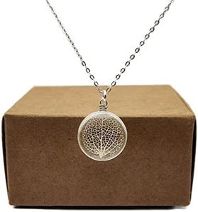 Kábala Árbol de la vida Natural Vena Pétalos Flores reales Vidrio Colgante Plata Esterlina 925 Collares Mujere Handmade