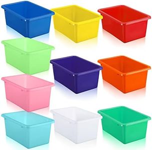 Tuanse 10 Pack Plastic Toy Storage Bins Colorful Small Cubby Storage Organizer Bins Toy Containers for Classroom Crafts Books Clothes Office Art Supplies, 10 Color