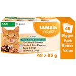 IAMS Delights Complete Wet Cat Food for Adult 1+ Cats Meat and Fish Variety in Gravy Multipack 48 x 85 g Pouches