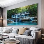 Landscape Waterfall Jungle Large Canvas Wall Art Canvas Print Picture Artwork for Home Decor - Living Room, Bedroom, Kitchen Wall Art Decoration 60x120cm