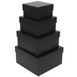 4 Pack Large Nesting Gift Boxes with Lids, Assorted Sizes Black Square Gift Box for Presents, Stackable Boxes for Birthday Wedding Christmas Party Gift Wrapping