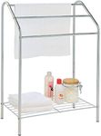 INDIAN DECOR 31599 Chrome Free Standing Bathroom Towel Rack Holder Clothes Stand 3 Rails & 1 Shelf - Made in India!