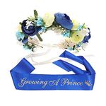 "Growing A Prince" Sash & Flower Crown Kit - Little Prince Baby Shower It's A Boy Royal Prince Gift (Royal Blue)