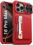 Vihibii for iPhone 16 Pro Max Wallet Case with Card Holder (4 Cards) [RFID Blocking] & Slide Lens Cover & Raised Edges Protect Screen, Shockproof Rugged Phone Case for iPhone 16 Pro Max 6.9" 2024, Red