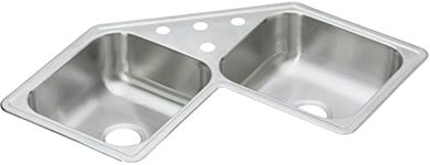 Elkay DE217323 Dayton Elite 31-7/8-Inch by 31-7/8-Inch Stainless Steel Double Bowl Three-Hole Top Mount Corner Sink (Ultra Radiant Finish)