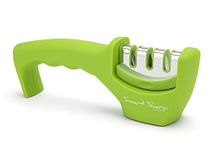 Lantana Smart Sharp Knife Sharpener - Professional 3 Stage Manual Sharpener for Sharpening Kitchen Knives - Ceramic Stone, Tungsten Carbide Plates, Diamond rods. Ergonomic Design (Green)