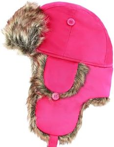 Faux Fur Safety Reflective Aviator Trapper Hat Snow Ski Trooper Winter Cap(L/XL, 1. Plain - Hot Pink)