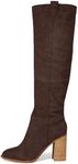 Erocalli Knee High Boots Women Faux Suede Fall Chunky Heel Side Zipper Stretch Winter Boot Fashion Slouch Tall Long Chocolate