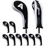 Andux Number Print Golf Iron Club Head Covers with Zipper Long Neck 10pack/Set Black/White