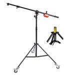 Photo Studio Heavy Duty Boom Light Stand with Boom Arm, Spring Cushioned Boom Arm Tripod Stand Wheels with Steel Counterweight for Photography Video Reflector Softbox Flash Strobe