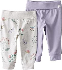 little planet by carter's unisex-baby 2-pack Pants made with Organic Cotton, Botanical Butterfly Print/Lilac, Newborn