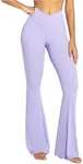 Sunzel Flare Leggings, Crossover Yoga Pants with Tummy Control, High-Waisted and Wide Leg, 30" Inseam, Lavender X-Large