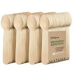 MATANA 100% Natural Bamboo Wooden Spoons 5.5" Inch/ 14cm (200 Pack) Compostable Cutlery, Biodegradable Utensils for Garden Party, Summer Events, Catering, Takeaway