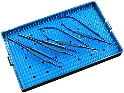 chaoyue medical instruments co.,ltd kit of 4 pcs 18cm Long Titanium Scissor Needle Holder forcep Micro Set Ophthalmic ENT Instrument with 26cm Disinfection Sterilization Tray case Box Basket