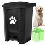 Dog Poop Trash Can Outdoors Pet Waste Station with Lid Dog Waste Disposal Container with Removable Inner Bin Bucket Hands-Free Pedal Garden Yard Home with Waste Bags, 15 L,Black, CA(LJT&Bags-BK)