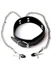 PASTOS Black Faux Leather Choker with Rings - Collar Choker Necklace - Choker for Women - Choker Soft Collar Chain for Women