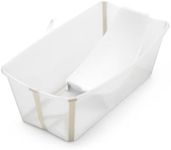 Stokke Flexi Bath Bundle, Sandy Beige - Foldable Baby Bathtub + Newborn Support - Durable & Easy to Store - Convenient to Use at Home or Traveling - Best for Newborns & Babies Up to 48 Months