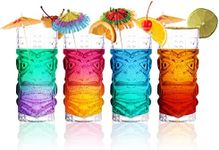 Clear Tiki Glasses, Set of 4 - 450 ML - Perfect for Exotic Cocktails, Lemonade, Ice Tea, Mixed Drinks- Exotic Zombie, Rum, Mai Tai, Pina Colada, Punch, Hurricane, Bar Drinkware