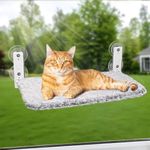 Cat Window Perch, Foldable Cat Hammock Window Bed, Robust Metal Frame Cat Beds for Indoor Cats, Reversible Mat Use Year-Around Sunbath Saving Space Easy to Assemble Washable Holds Up to 40 lbs