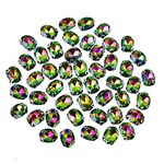 Embroiderymaterial Oval Shape Sew on Glass Crystal Rhinestones with D Shape Claws for Craft, Embroidery and Jewellery Making (6 * 8MM, Green Rainbow, 48 Pieces)