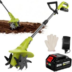 DEWINNER 20V Cordless Electric Tiller Cultivator, Powered Garden Tiller with 4000mAh Battery and Charger, Lightweight Soil Tiller with Adjustable Handle, for Soil & Gardening