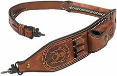 TOURBON Leather Ammo Holder Gun Sling with Pouch, Thumb Hole Rifle Strap with Heavy Duty Hand Handle