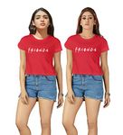 Hangout Hub Women Crop Top T-Shirts | Half Sleeve | FRIENDS Printed Tshirts | Double Weaved | Casual T-shirt for Woman Ladies Girls (Women-M;Women-XL|Red) (Cotton|Pack of 2)