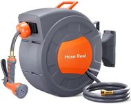 GAOMON Retractable Garden Hose Reel - 1/2 in x 100 ft, Wall Mounted, 9-Function Sprayer, Any Length Lock, 180° Swivel, Automatic Rewind & Slow Return System