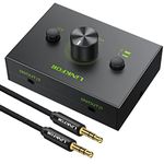 LiNKFOR 3.5mm Stereo Audio Switcher Support 1 In 2 Out or 2 In 1 Out with One-click Mute Volume Control 2 Ports 3.5mm Audio Selector for PC Phone Laptop Speaker Headphone