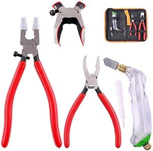 Hilitchi 3-Pcs Premium Glass Running Breaking Pliers and Pistol Grip Cutter Set Glass Tool for Stained Glass, Mosaics and Fusing Work