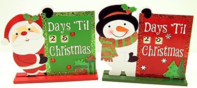 Darice Christmas Set of 2 Days 'Til Christmas Santa and Snowman Wood Signs