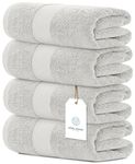 White Classic Luxury Bath Towels Large | 700 GSM Cotton Absorbent Hotel Bathroom Towel | 27x54 Inch | 4 Pack | Silver