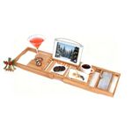 Utoplike Bathtub Caddy Tray, Bamboo Tub Tray with Sliding Towel Holder, Bath Table with Book Holder, Phone Stand and Adjustable Book Reading Rack, Tablet Slots