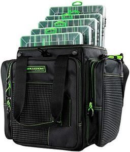 Evolution Outdoor Drift Series Topless Vertical Tackle Bag – Green, 3700 Size, Outdoor Rucksack w/ 5 Fishing Tackle Trays, Padded Handle and Shoulder Strap, Plier Holster, Tackle Carrying Case