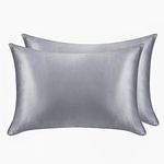 Zippered Satin Pillowcases, Super Soft and Luxury Standard Pillow Cases Set of 2 (Two Pack Standard, Dark Grey)