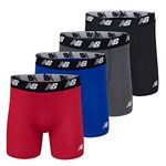 New Balance Men Standard 5" No Fly Cotton Performance Boxer Briefs (4-Pack), Team Royal/Black/Team Red/Dark Heather Grey, Medium