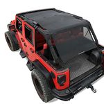 Shadeidea JK Sun Shade Top Compatible with Jeep Wrangler JKU Top Sunshade Soft Mesh Roof Cover (2007-2018)- Wind Noise UV Blocker -10 Year Warranty -4 Door -Black -Front&Rear&Back (Full Length)